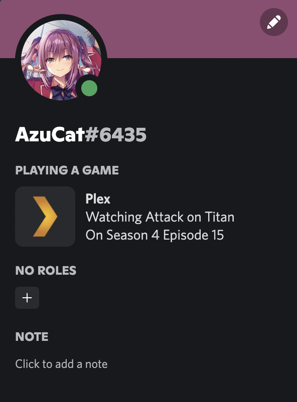 status message on Discord when streaming from Plex